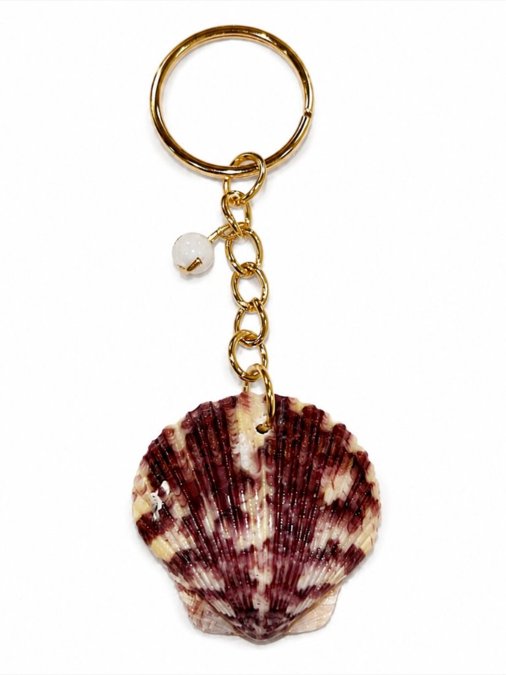Purple Scallop Shell Keychain – Gold Tone Beach Charm | Handmade Coastal Accesso